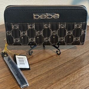 NWT - Bebe Black Logo Zip Around Wallet